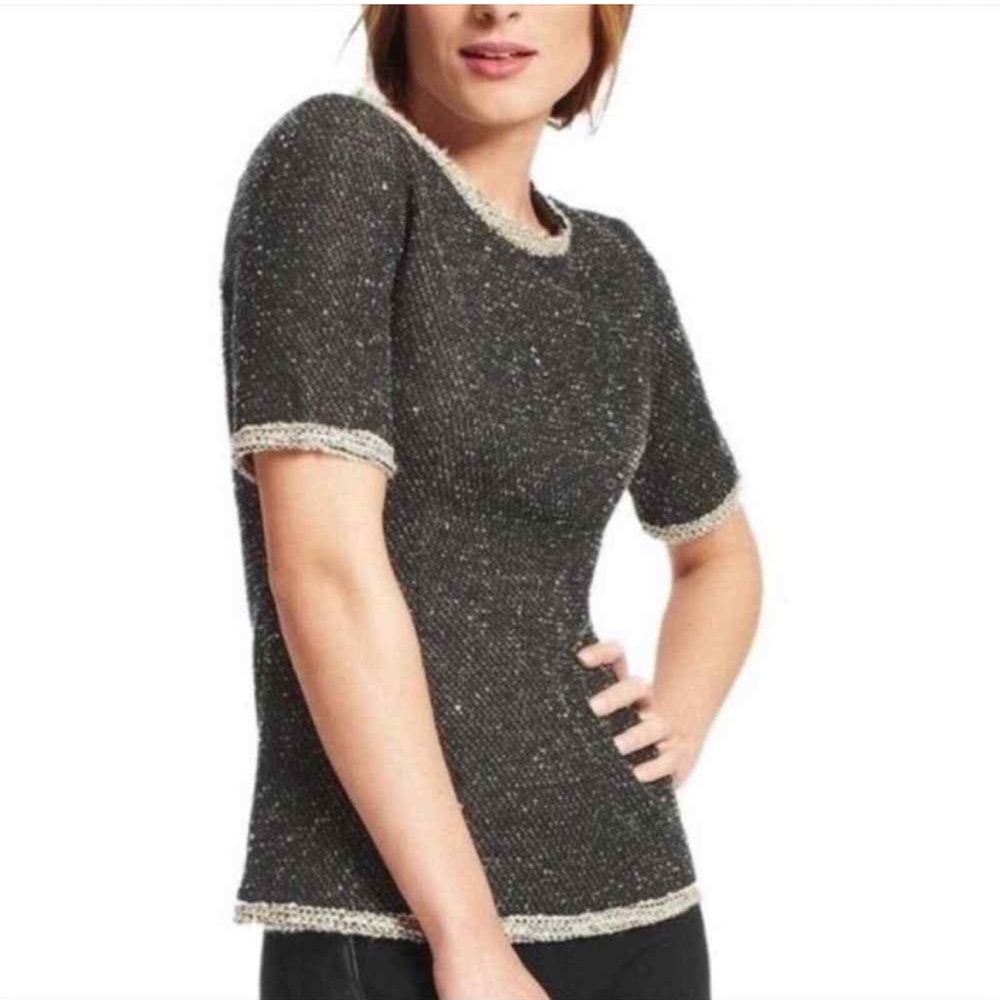 CAbi Short Sleeve Tweed Shell XS